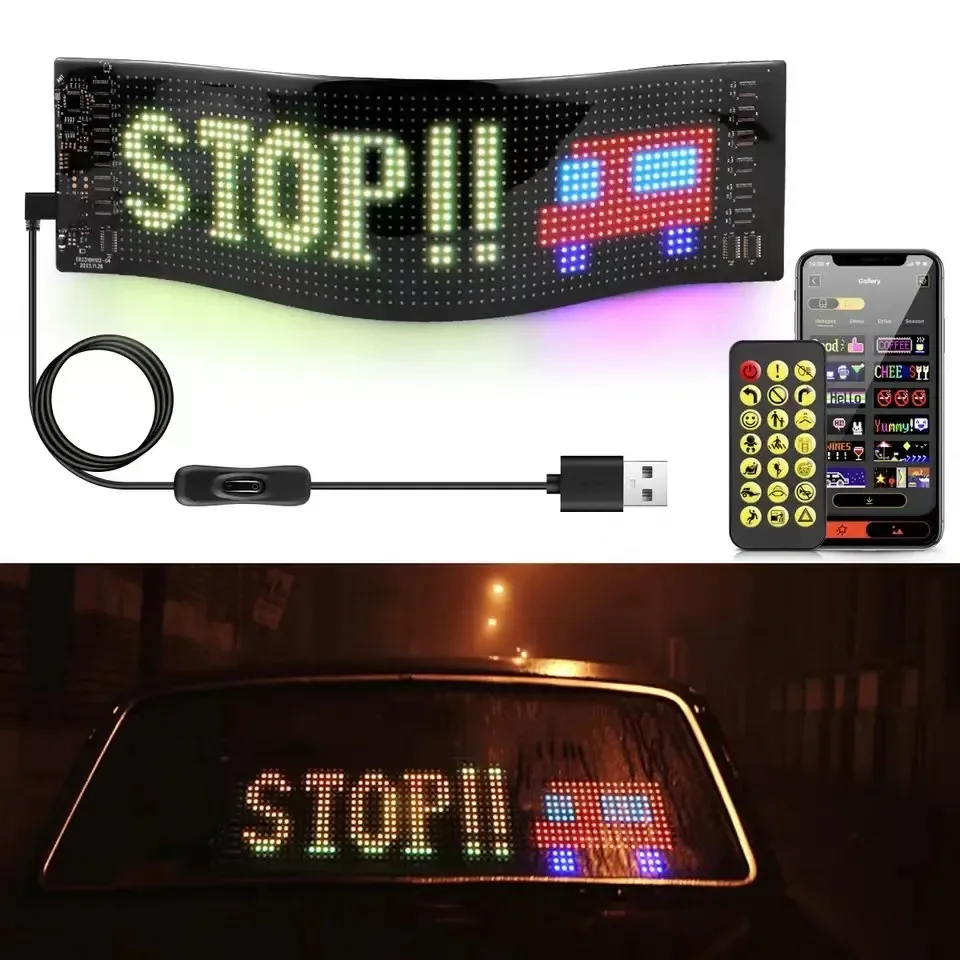 CarScrolling Advertising LED Sign USB 5V Bluetooth App Control Logo Light Custom Text Pattern Animation Programmable Display Car