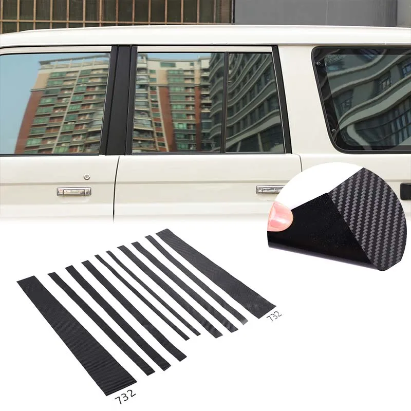 For Toyota Land Cruiser LC76 2007-2023 10Pcs Carbon Fiber B-Pillar Sticker Kit Pre-Cut PVC Decal with Squeegee & Spray Bottle