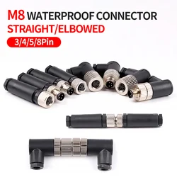 M8 3pin 4pin 5pin sensor connector waterproof male&female plug screw threaded coupling 3 4 5Pin