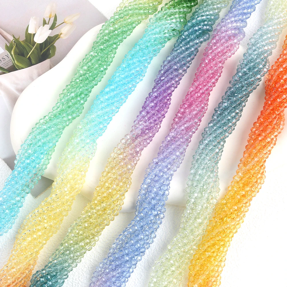 

4mm Colorful Gradient Color Crystal Quartz Glass Beads Rondelle Faceted Spacer Beads for Jewelry Making DIY Necklace