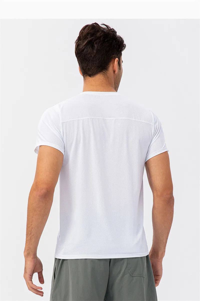 Solid Color Men Sport Short Sleeve Loose Round Neck Yoga T-shirt  Fitness Vest Comprehensivetraining Jog Quick-drying Breathable