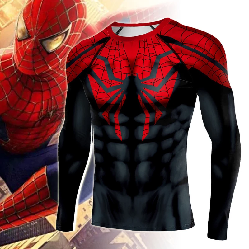 

Marvel SpiderMan Men Compression Shirt Muscle Long Sleeve Superhero Compression Shirt Halloween Cosplay Costumes