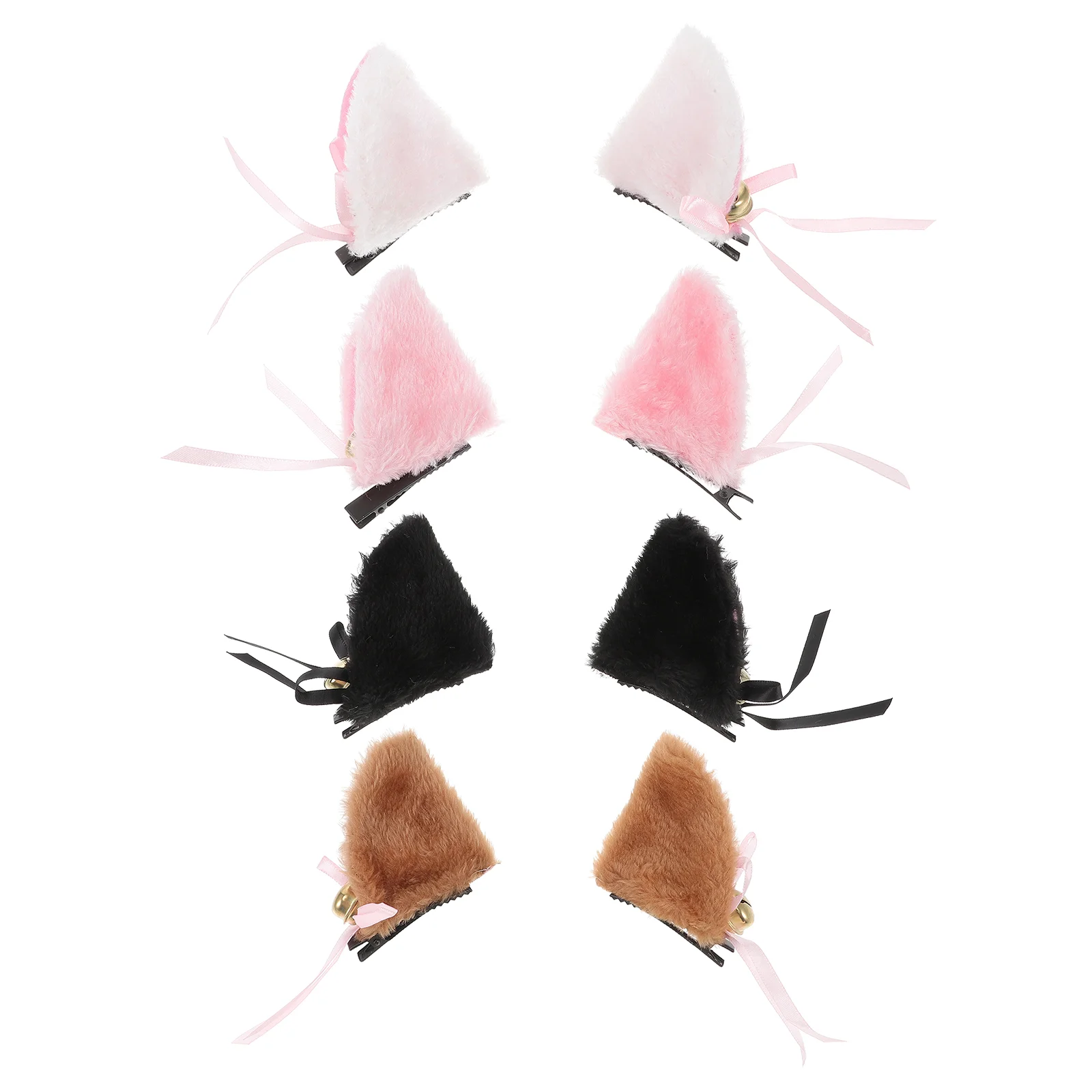 4 pares de grampos de cabelo com orelhas de gato para meninas, clipes de cosplay, fantasia de Halloween em senhorita