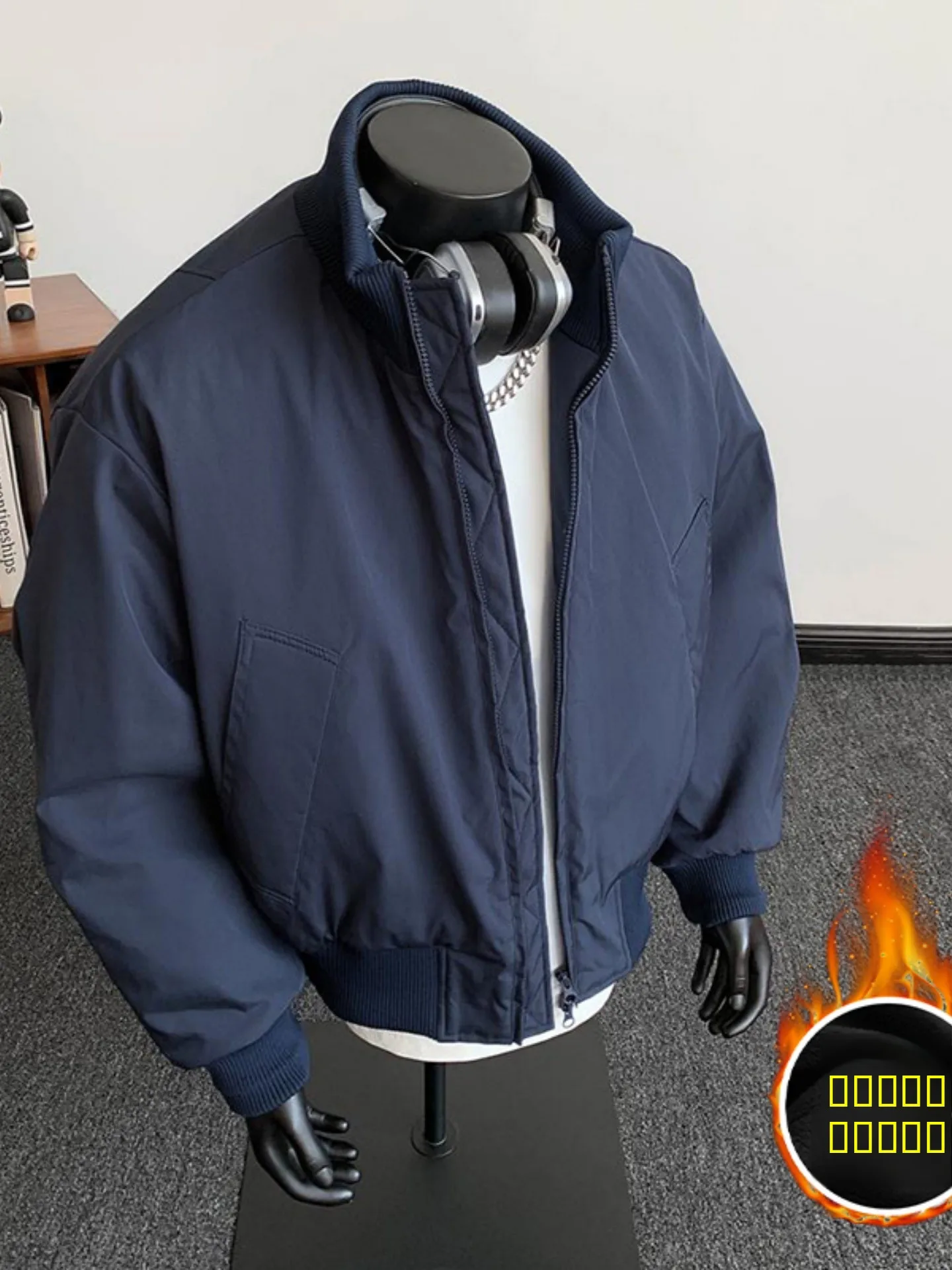 

Утепленная мужская зимняя куртка-бомбер из хлопка в американском рабочем стиле с двойной молнией, повседневная, в уличном стиле, модная, хлопковая куртка