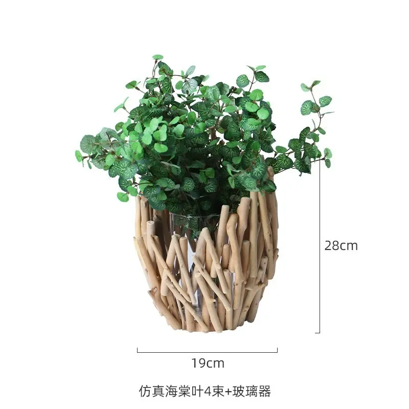 나무 꽃병 장식 거실 꽃꽂이 창의적인 홈 스타 TV 캐비닛 식탁 녹색 식물