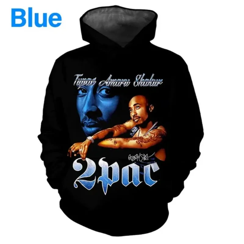 2Pac Hip Hop Rap 3D felpa con cappuccio personalità Cool Street felpa con cappuccio Pullover autunno e inverno felpe Pullover a maniche lunghe