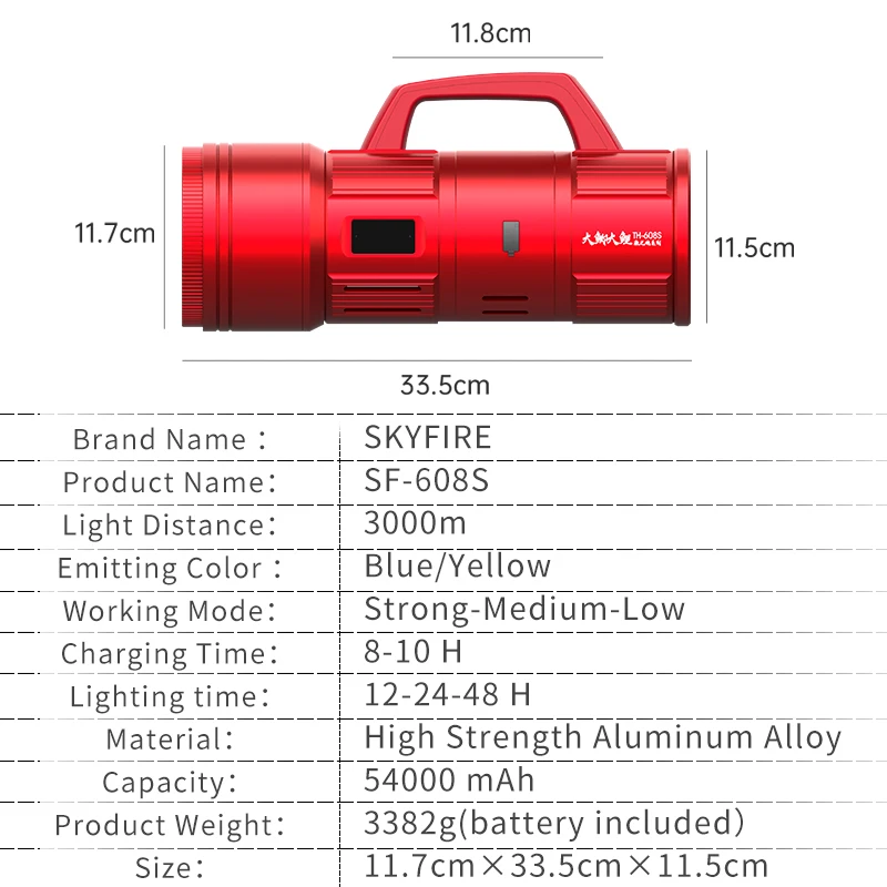 SKYFIRE Night Fishing Light Super Bright Laser High Power Strong Light Wild Fishing Lamp Rechargeable Durable Flashlight SF-608S