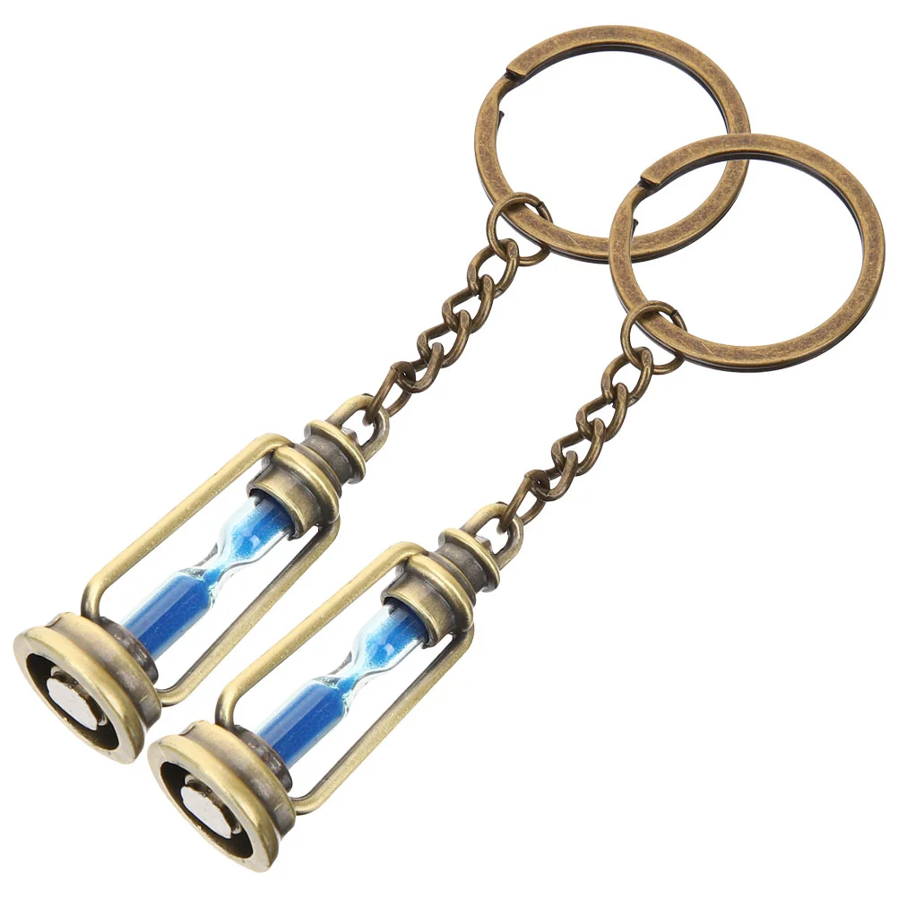 2 Pcs Hourglass Keychain Bag Hanging Ornament Pendant Backpack Rings Keychains Metal