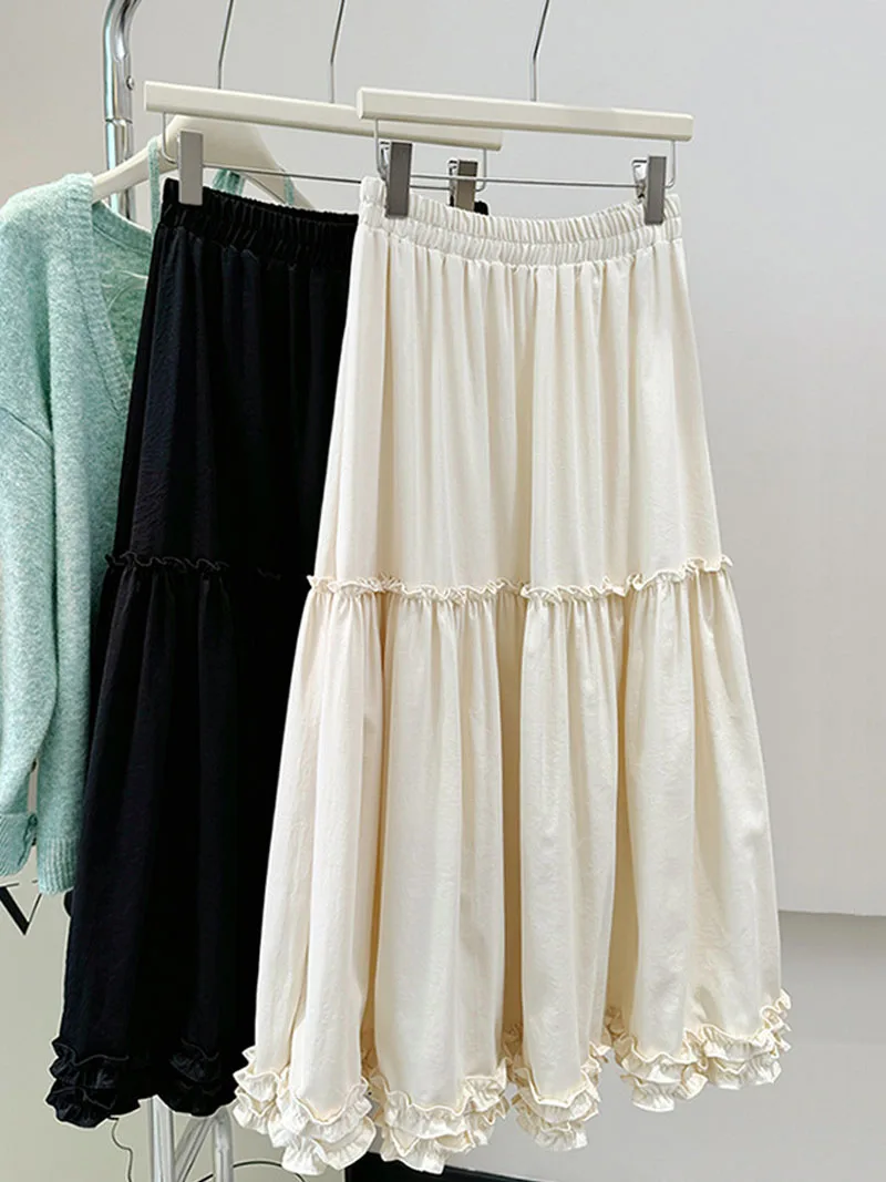 Autumn Winter High Waist Skirt for Women Korean Fashion Elegant A-line Skirt Female Solid Color All-match Skirts Lady