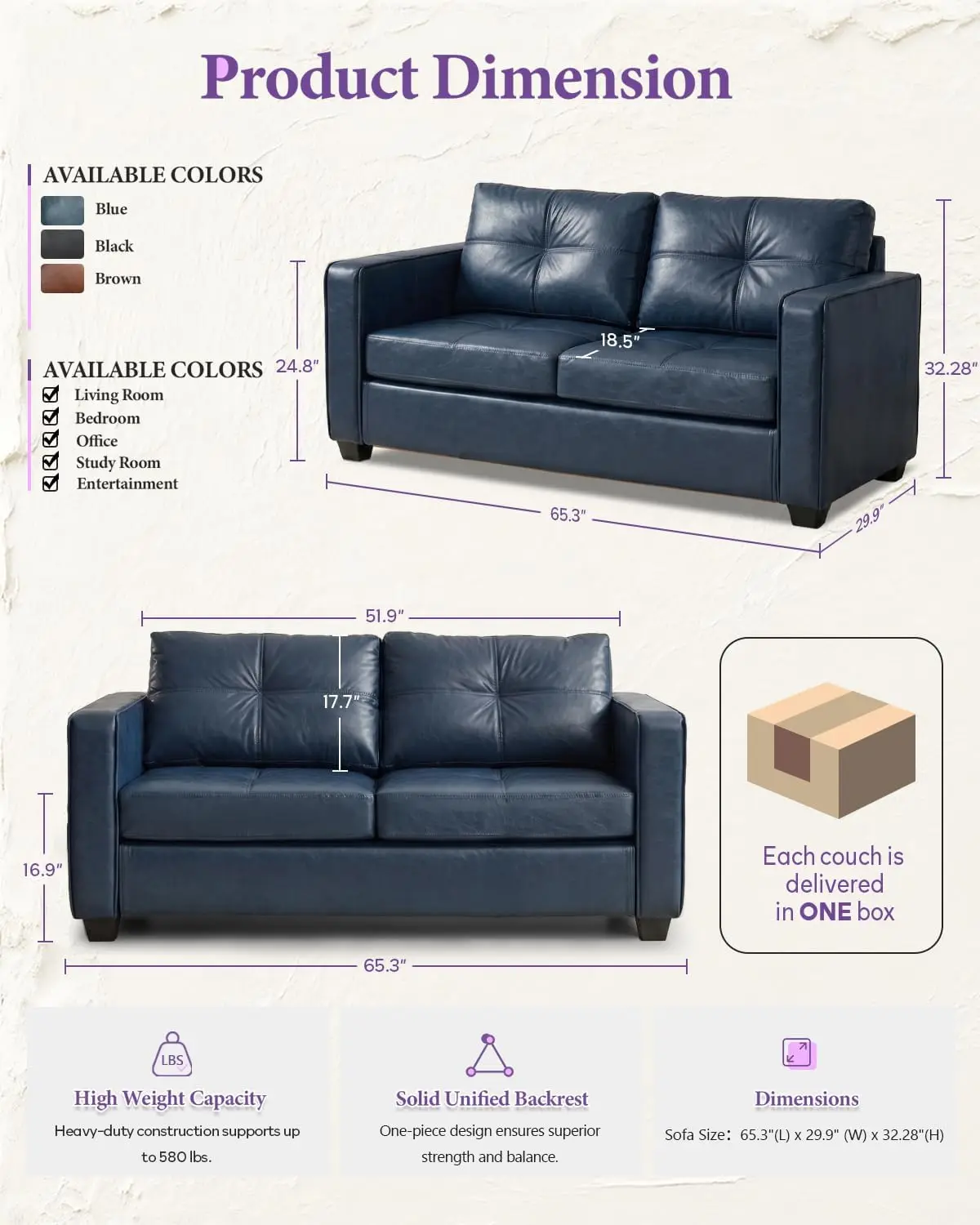 65'' Faux Leather Loveseat with USB, 2 Seater Couch for Small Space