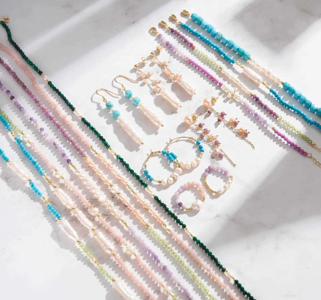 

925 Silver Chain Beads Jewelry Freshwater Pearl Natural Stone Necklace Bracelet Earrings for Women