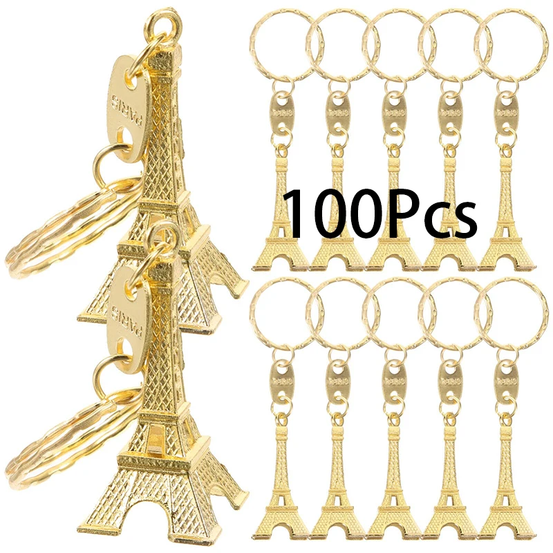 

100Pcs 3D Design Eiffel Tower Keychains Design Metal Souvenir Eiffel Tower Keyrings