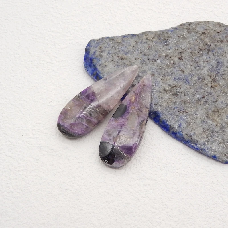 Natural Stone Charoite Earring Beads,Fashion Jewelry Water Drop Earrings Accessories For Women 36x13x5mm 7g