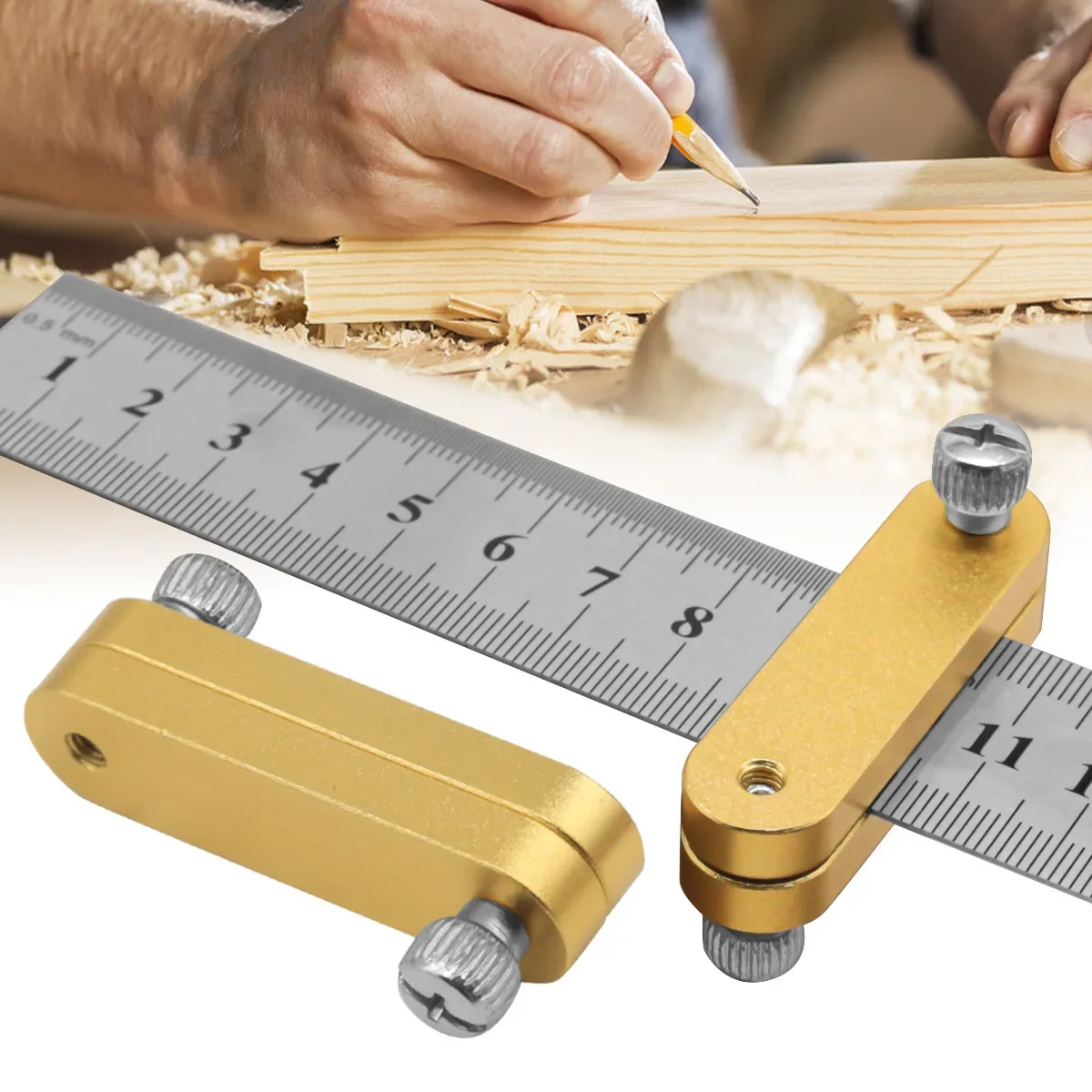 Präzisions-Stahllineal-Positionierungsblock mit Anreißnadel-Linienmarkierungslehre – Messwerkzeug für Holzbearbeitung und Zimmerei (1 Stück)