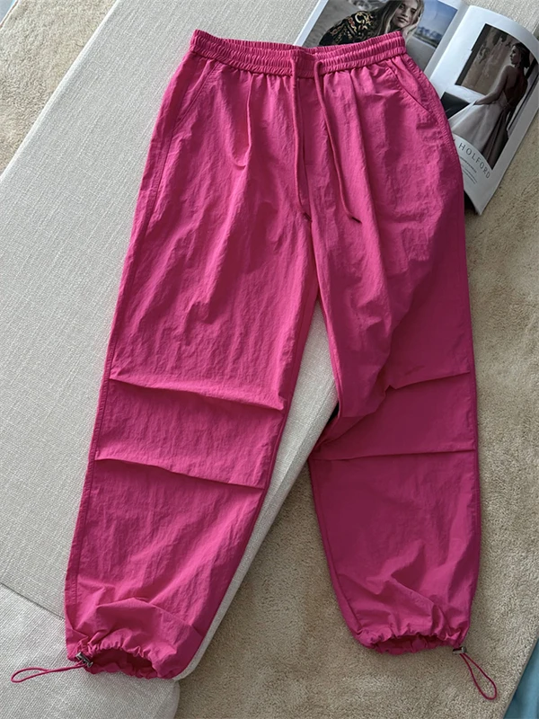 ドラゴンフルーツカラー クイドライ ハーレムパンツ レディース 夏 薄手 Dストリング エラスティック ハイウエスト スリミング カジュアルパンツ