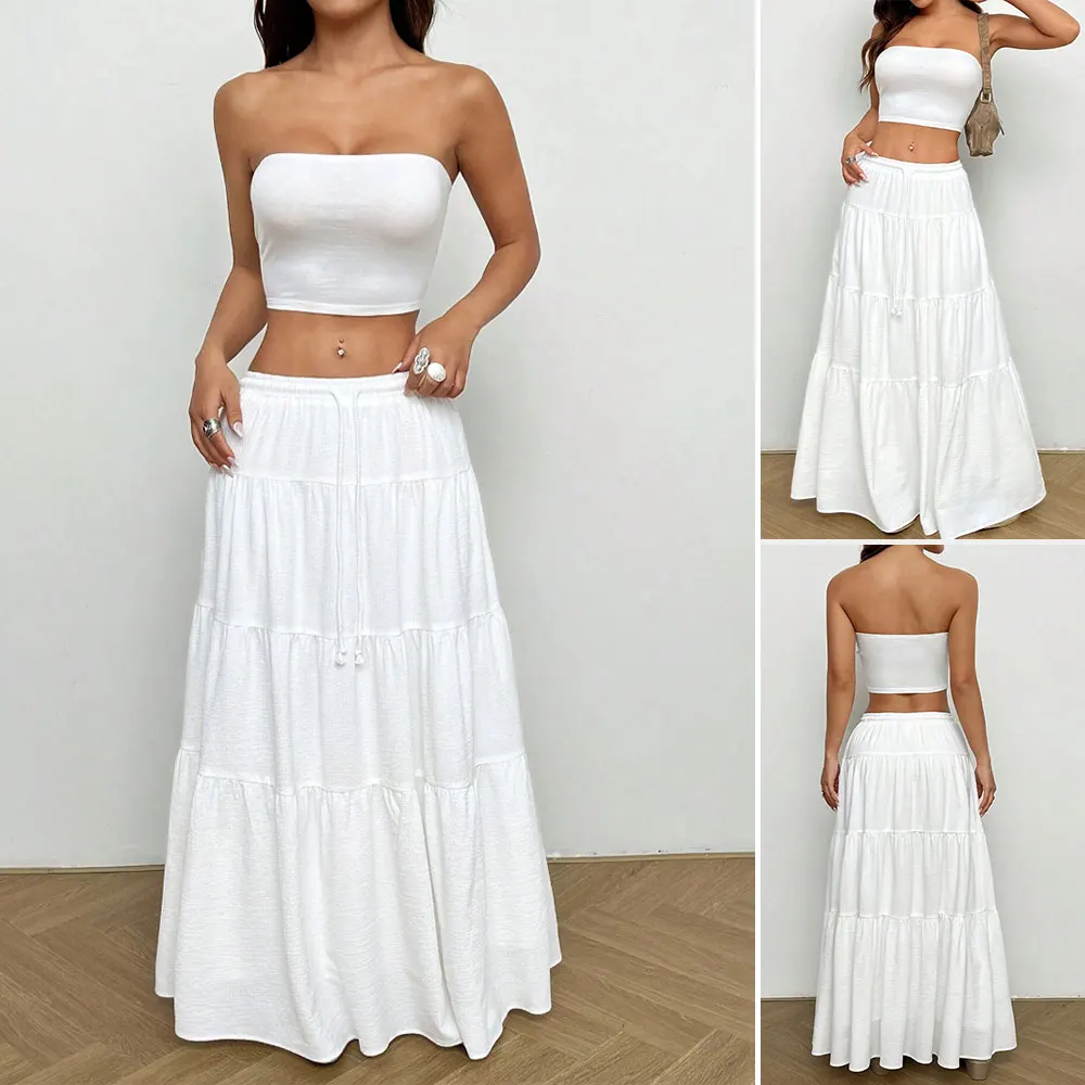 

Mia Muse Boutique Cropped Sleeveless Top Maxi Flounce Skirts Casual Sets For Women Summer Vacation Fashion Sexy Off Shoulder