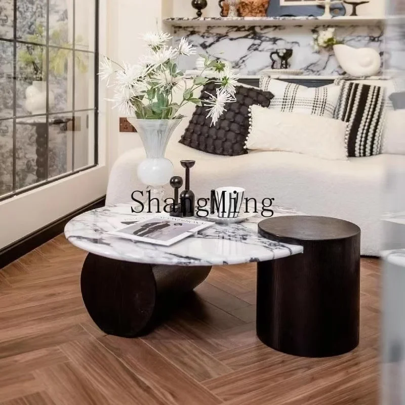 

LXY living room household medieval style simple coffee table marble round rock slab coffee table