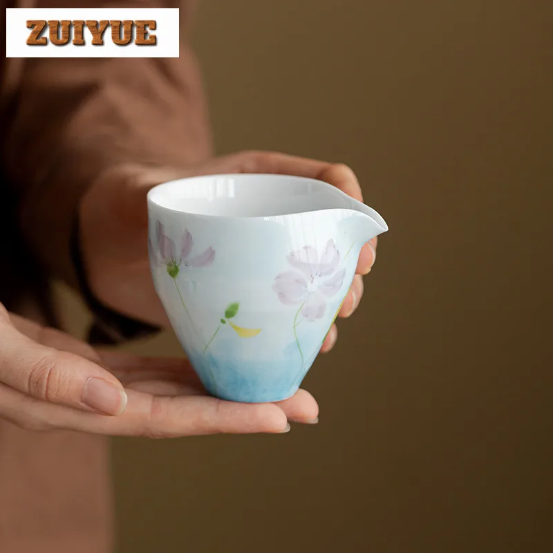 

145 мл белый фарфор, ручная роспись, кувшин для чая с цветком Galsang, эстетический разделитель ча-ча-хай, чашка правосудия, ярмарка, кружка, чайная посуда, ремесло