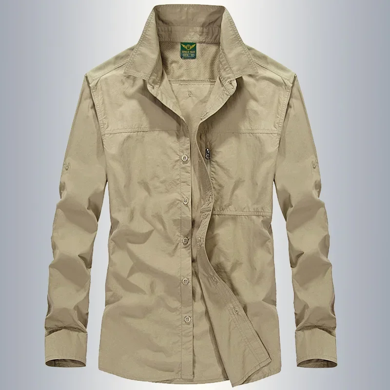 Men Military Outdoor Multi-pocket Tooling Shirts New Spring Male Cotton Casual Shirts High Quality Man Solid Long-sleeved Shirts