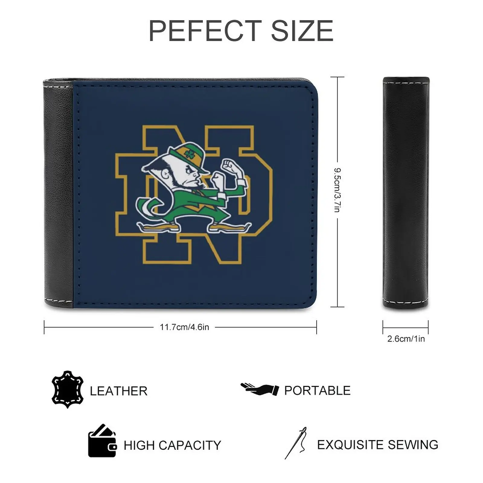 Notre Dame Fighting Irish Nd Navy Leather Wallet Men Slim Purse Card Holder Wallets Money Bag Notre Dame Fighting Irish Irish