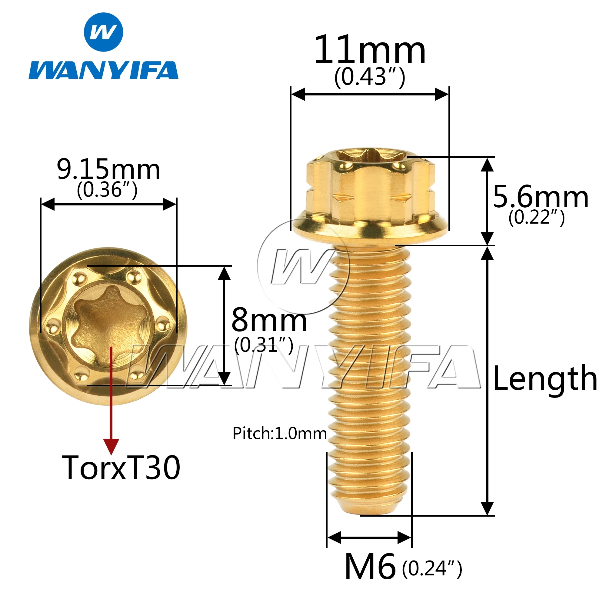 Wanyifa Titanium Bolt M6 M8x10 15 20 25 30 35 40 45 50 55Mm Torx Flens Hoofd Voor Motorfiets modificatie Decoratie