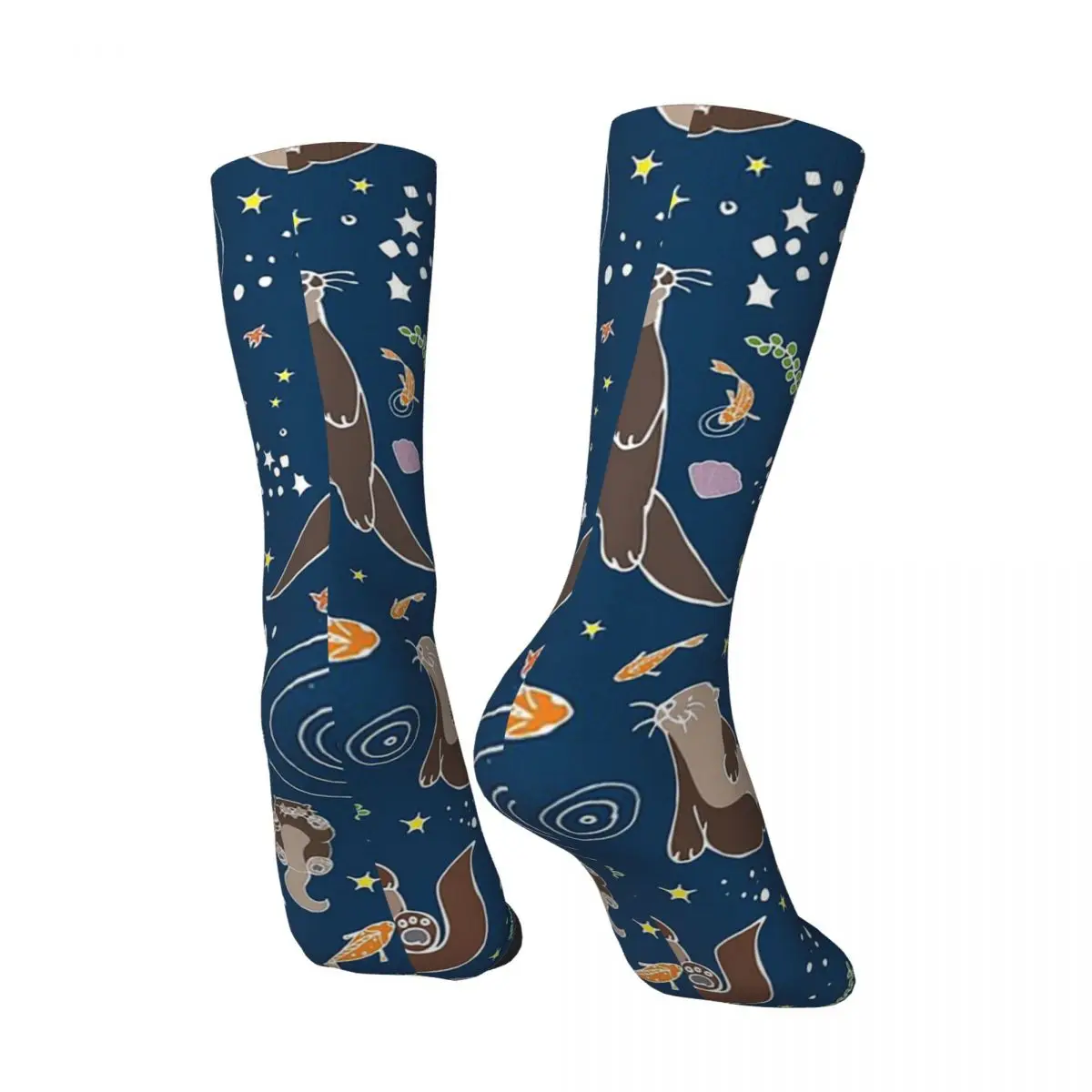 All Seasons Two Otter In The River Pattern Socks Harajuku Crew Socks Hip Hop Stockings for Men Women Valentine's Day Gifts