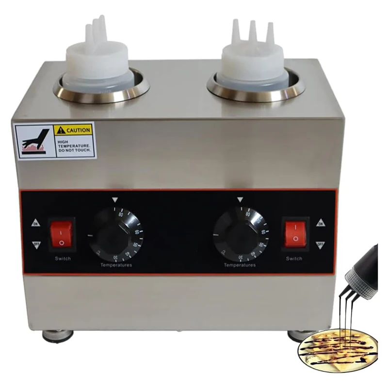 電気食品ソースウォーマーヒーター 110V 業務用ホットチーズディスペンサー ジャム保温機 2本の絞り出しソースボトル付き