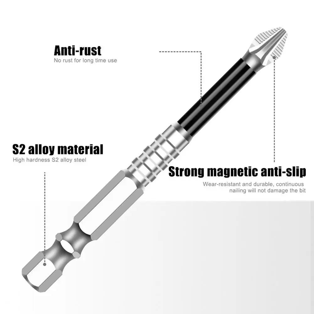 K5 滑り止め高硬度ビット S2 強力磁気 5A ブラック滑り止め十字型電動ドリル電動ドライバービット