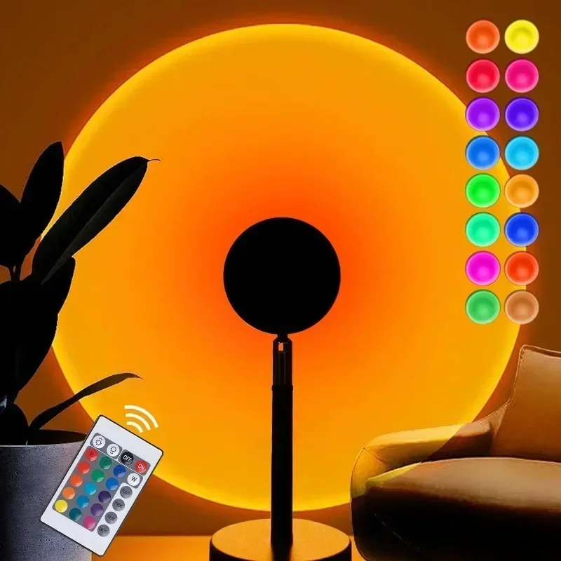 16 Colors Sunset Lamp Projection Rainbow Projection Lamp LED Light USB Modern Nightlight Wall Atmosphere Lighting Bedroom Decor