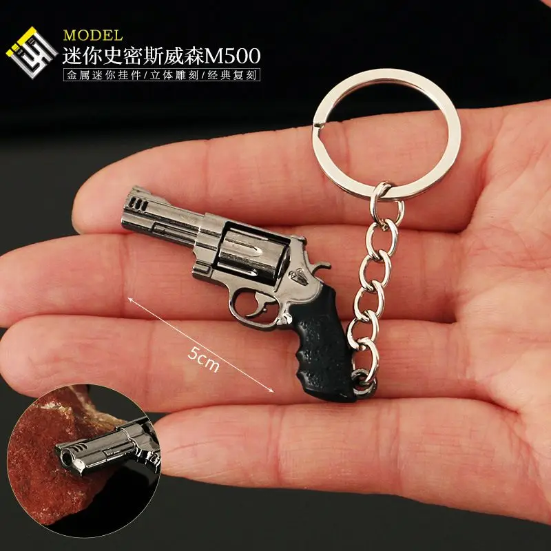 5cm Mini Gun Model Keychain Smith M500 Model Jewelry Metal Pendant Key Chain Chaveiro Bag Car Key Holders Gift  model