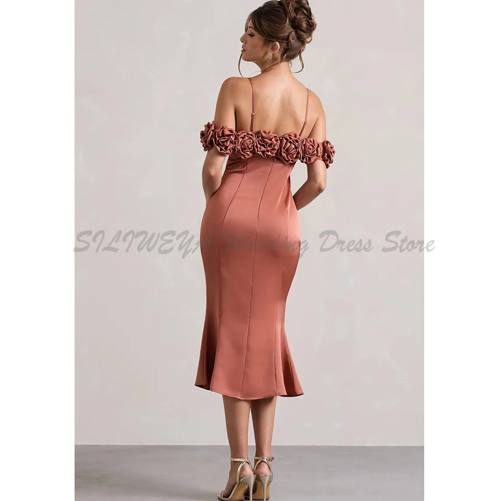 Exquisite Evening Dresses Women Spaghetti Strap Mermaid Fit Formal Occasion Tea Length Classic Banquet Celebrity Female Gowns