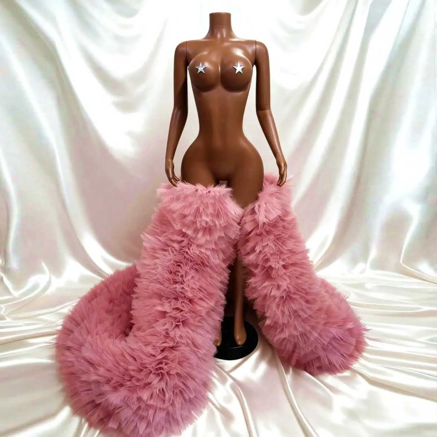 Saia de tule rosa com babados, trem de casamento removível, camadas fofas, trem destacável de tule para vestido de noite, sobreposição feita sob encomenda