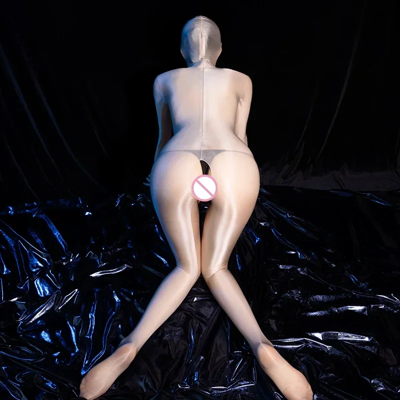 مثير النفط لامعة ارتداءها غطاء رئيس Cocoons كامل الجسم جوارب شير انظر من خلال خمسة أصابع قفاز ضيق مفتوح المنشعب يوتار