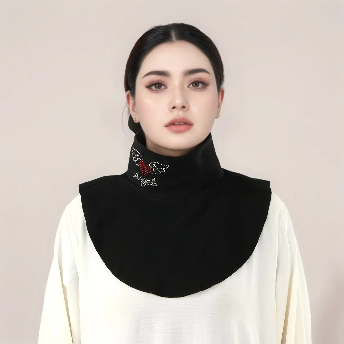 جديد قسط عادي بلون مشروط جيرسي انفصال وهمية طوق وشاح مع القوس حجر الراين للنساء غطاء الرقبة الإسلامية #2