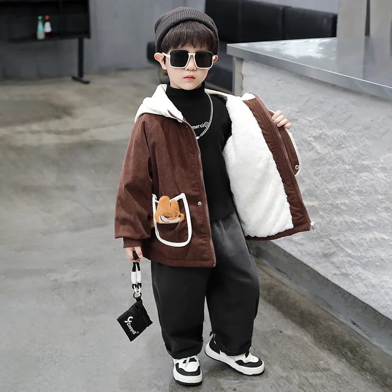 

Куртка для мальчиков на флисовой подкладке из хлопка, осенне-зимняя, легкая, теплая, повседневная, с капюшоном, водонепроницаемая, с наполнителем из полиэфирного волокна