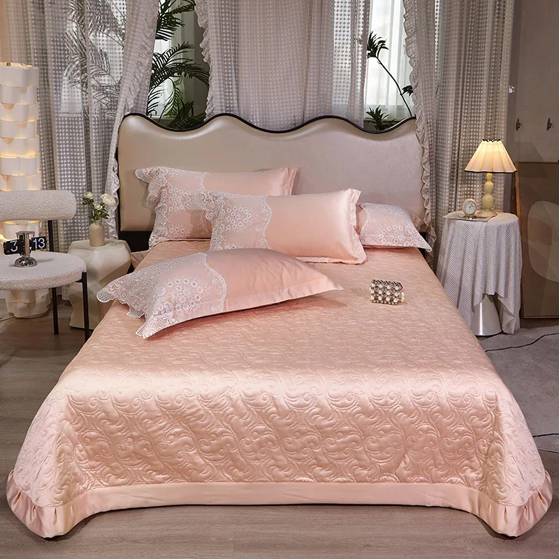 AI WINSURE-Satin Luxury Bedspread, King Size, with 2 Pillowcases, Quilted Bed Sheet, Queen Double Size Coverlet, 3-Piece Set