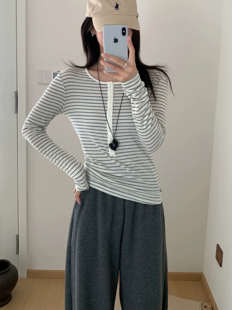 High Quality Tencel Pullover Button-down Long-sleeved Top Women T-shirt Cute Soft Base Layer Shirt Autumn Spring Women's Clothes