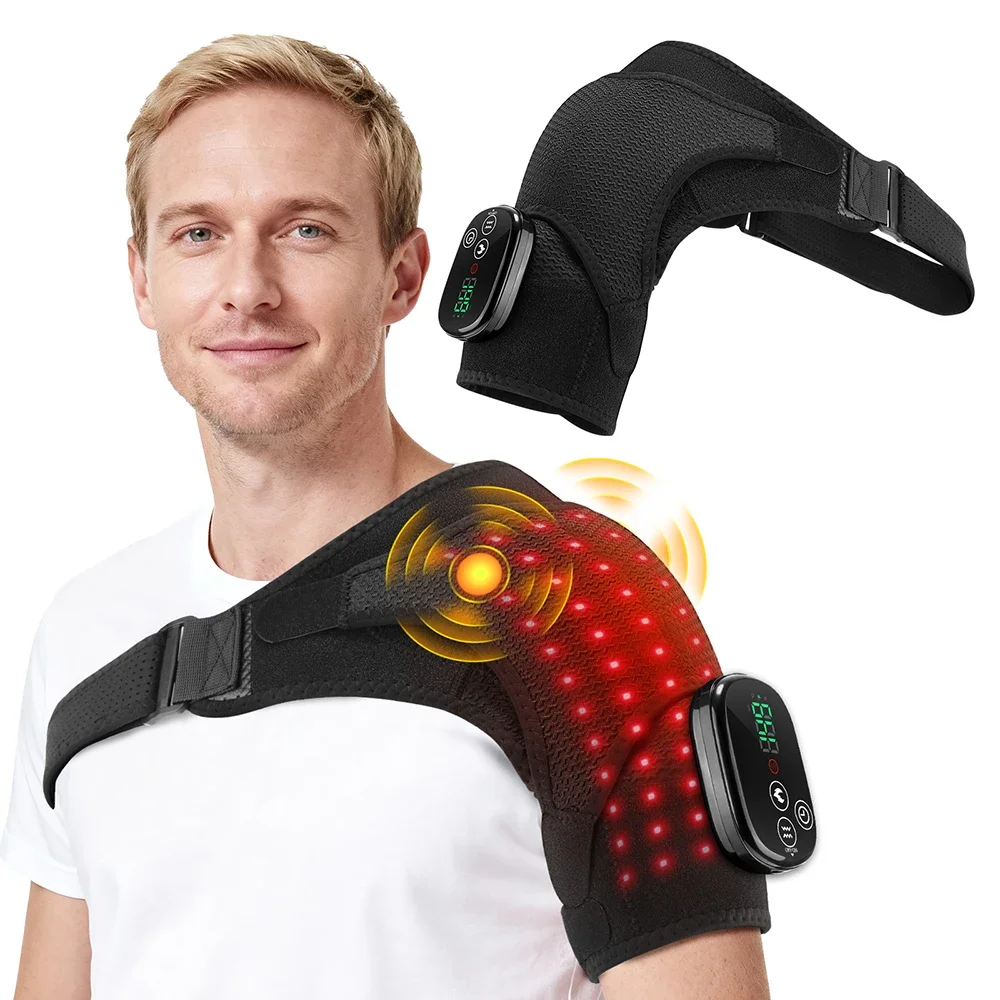 Electric Heating Shoulder Massage Brace Belt 660&850nm Red Light Thermal Vibrator Shoulder Wrap Massage Relaxation Support Pad