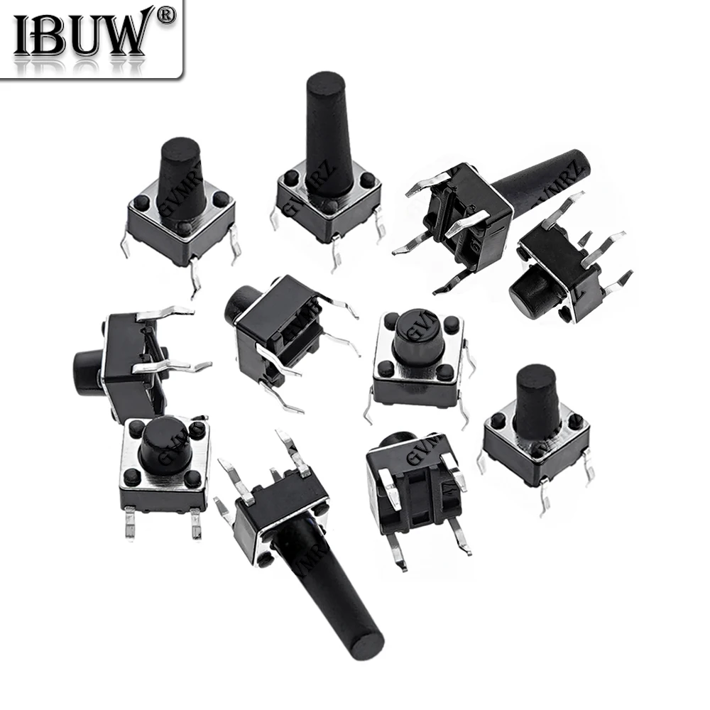 50PCS 6X6X4.3 Light Touch Switch The Power Switch 11/12/13MM 6*6*4.3/5/6/7/8 4Pin Direct Plug Switch 6x6 Push Button Switch DIP