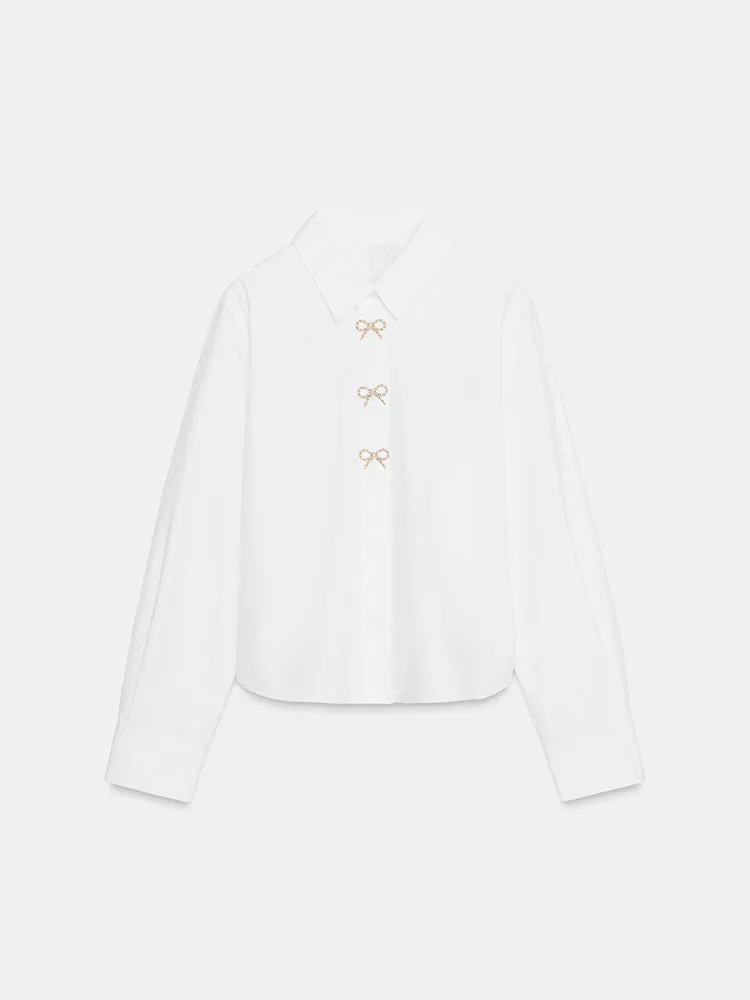 

Faionable Winter 2025 Women's Silk irt Jewelry Button Decorated Sweet Temperament Blouse New Arrival Ele Sle