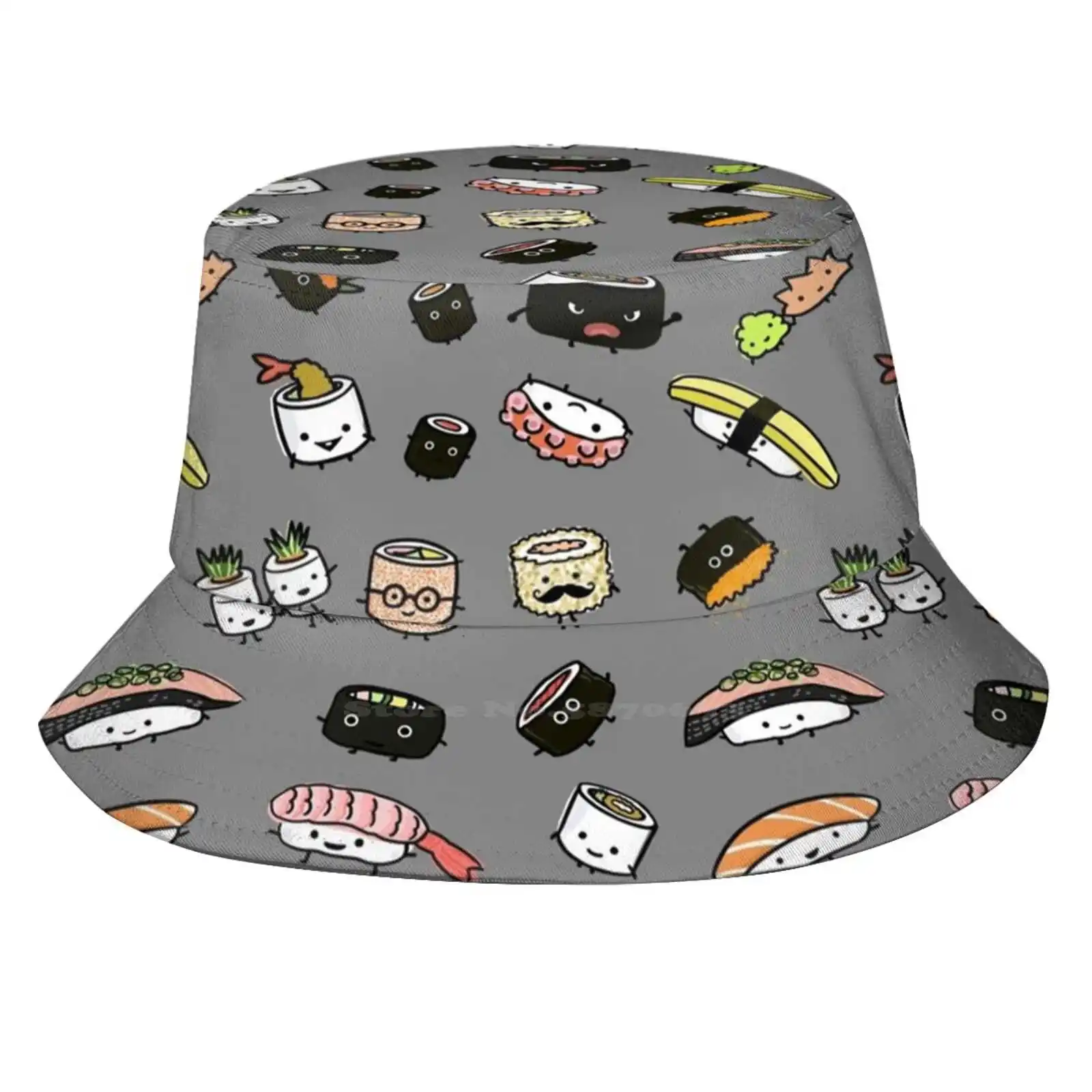 Kawaii Sushi Party Unisex Fisherman Hats Cap Sashimi Sushi Bar Salmon Raw Fish Roe Japanese Food Funky Awesome Cute Sushi