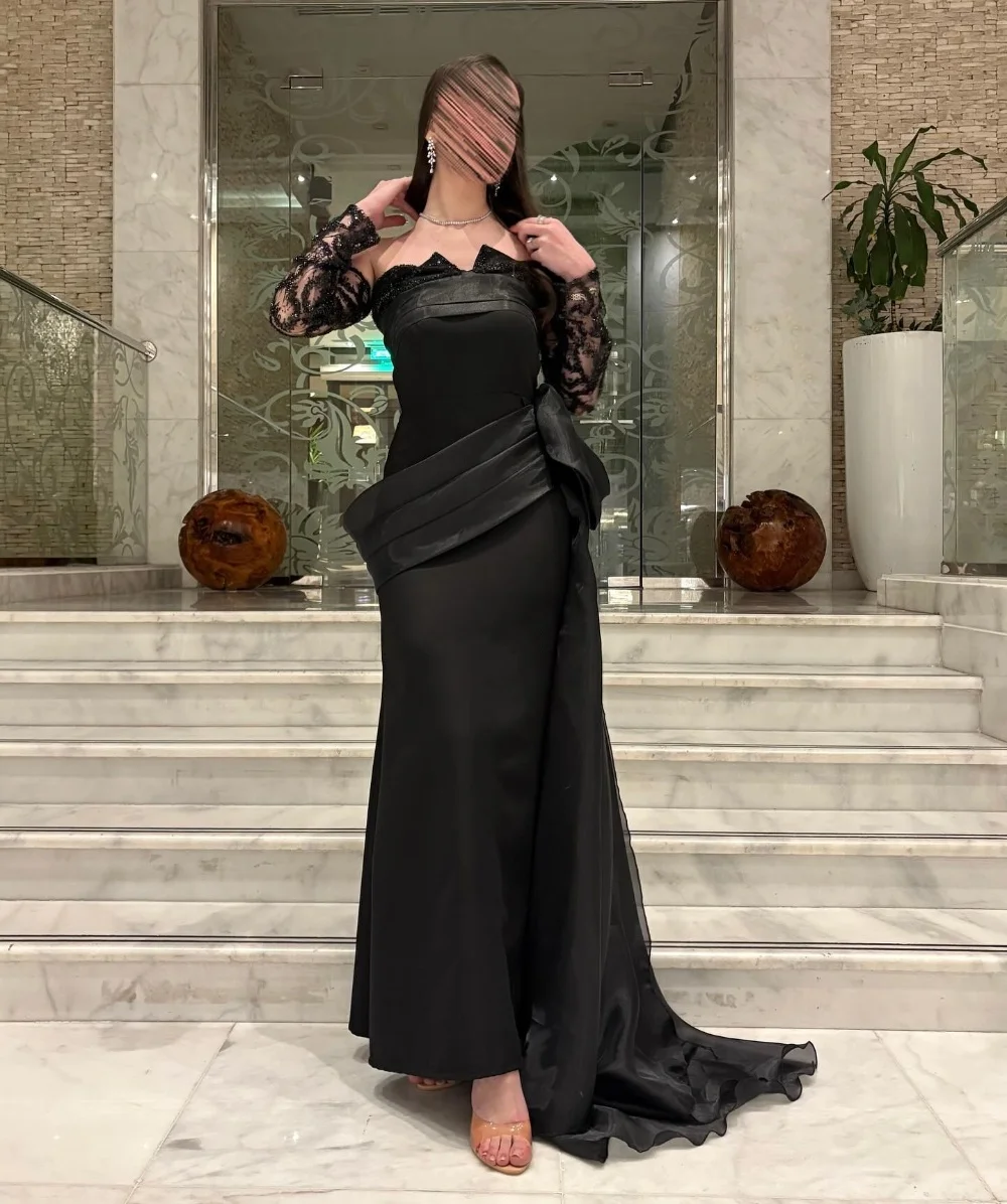 Customized Jersey Lace Pleat Sequined Off-the-shoulder Trumpet Midi Dresses Bespoke Occasion Evening Party Gown Elegant Charming