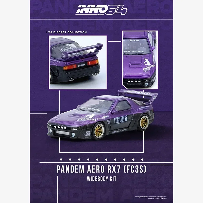 

PreSale INNO 1:64 MAZDA RX7 FC3S PANDEM ROCKET BUNNY Purple Diecast Diorama Car Model Collection Miniature Toys