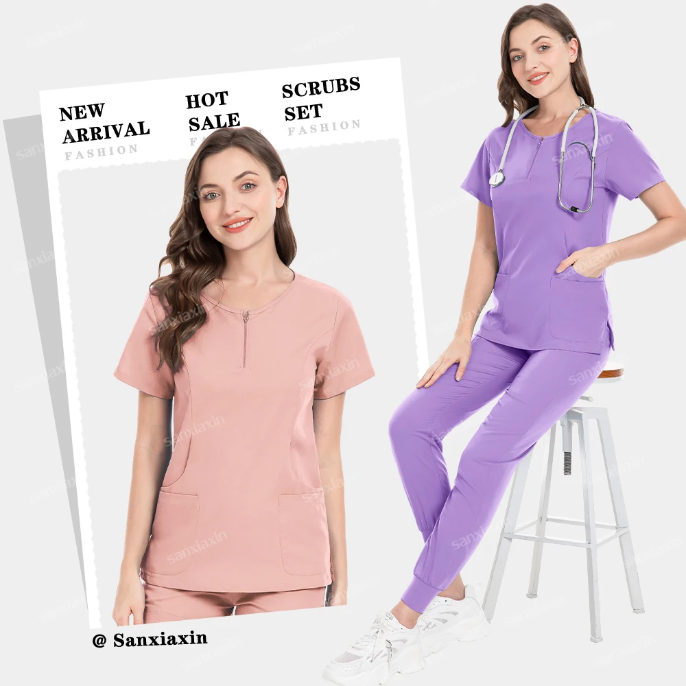 Enfermeira médica salão de beleza workwear clínico esfrega topo + calça spa médico enfermagem túnica terno uniformes cirúrgicos mulher esfrega conjunto