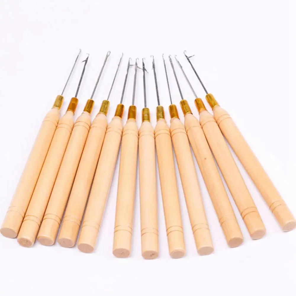 Wooden Handle Weaving Crochet Hair Hair Extensions Tools Hook Needle Sew Wig Hair Micro Braids Tools Crochet Needle