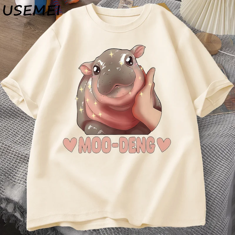 

Moo Deng Cute Baby Hippo Joke T Shirt Cotton Short Sleeve O Neck Printed T-shirt Unisex Men's Designer Clothes Streetwear