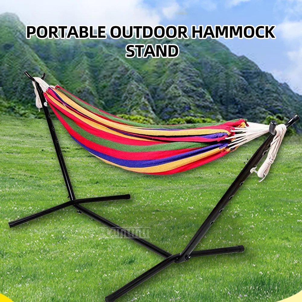 Hammock Yard Camping Outdoor Bed Portable Single Folding Hammock with Stand Cotton Rope Anti-rollover reast Hammock