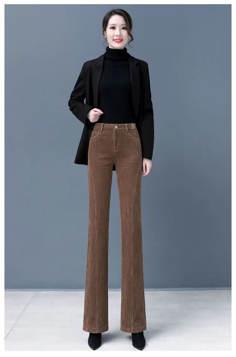 

Fashion Women Office Lady Regular Fit Pants Vintage Casual High Waisted Flared Solid Color Bottom Female Pantalon T14