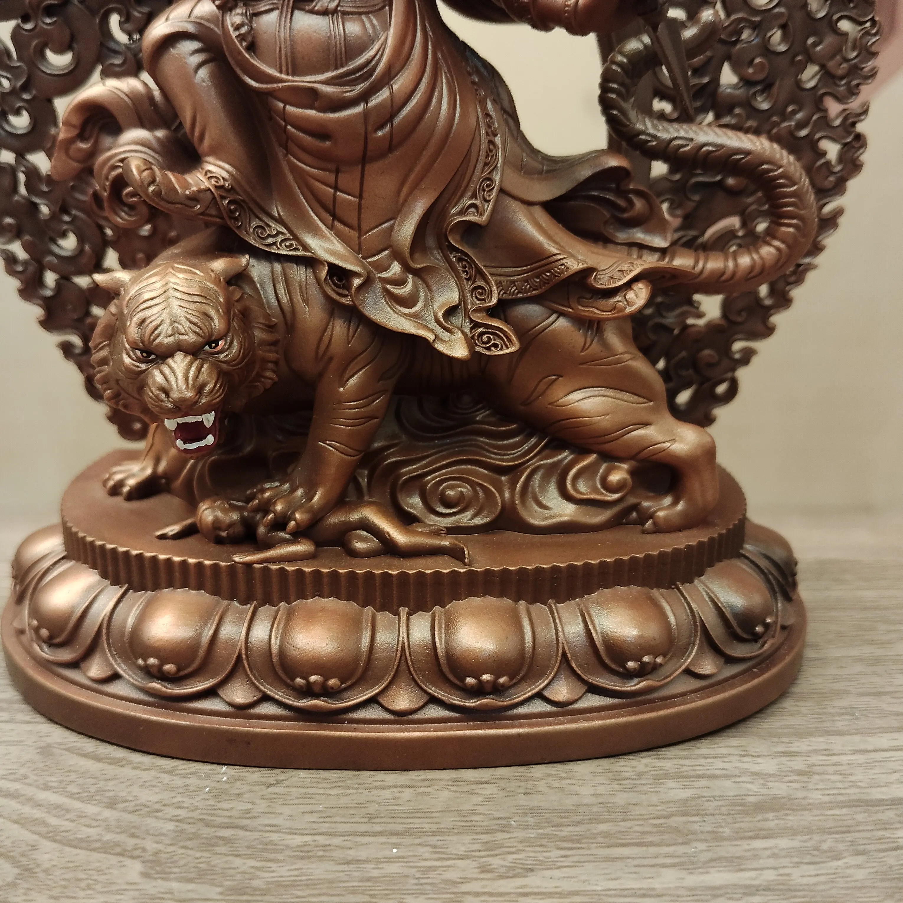 Tibetan Vajrayana Red Antique Copper Painted Face Wrathful Padmasambhava Statue 15cm Home Altar Blessing