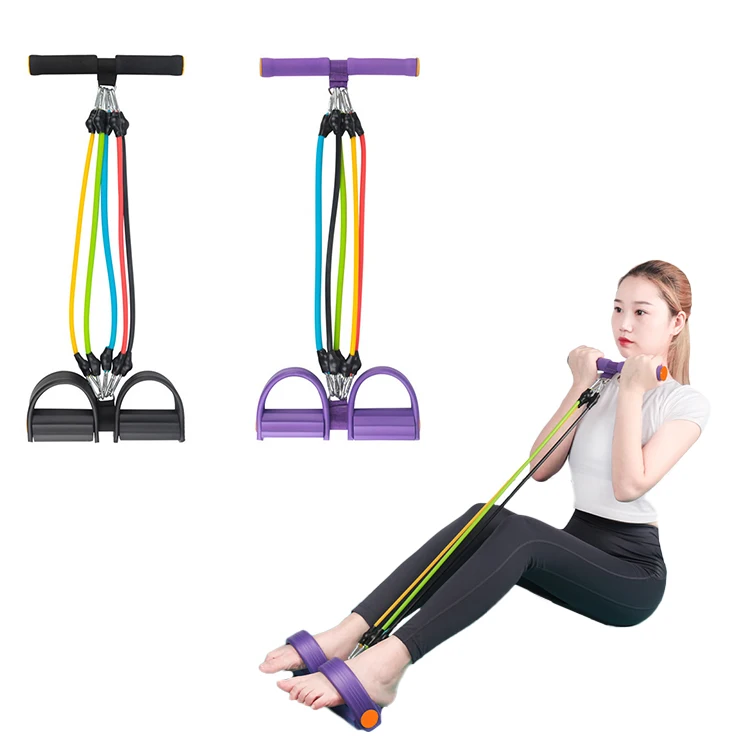 

Yoga Exercise TPE Sit Up Pull Rope Ab Exercise Foot Pedal Resistance Bands 5 Tube